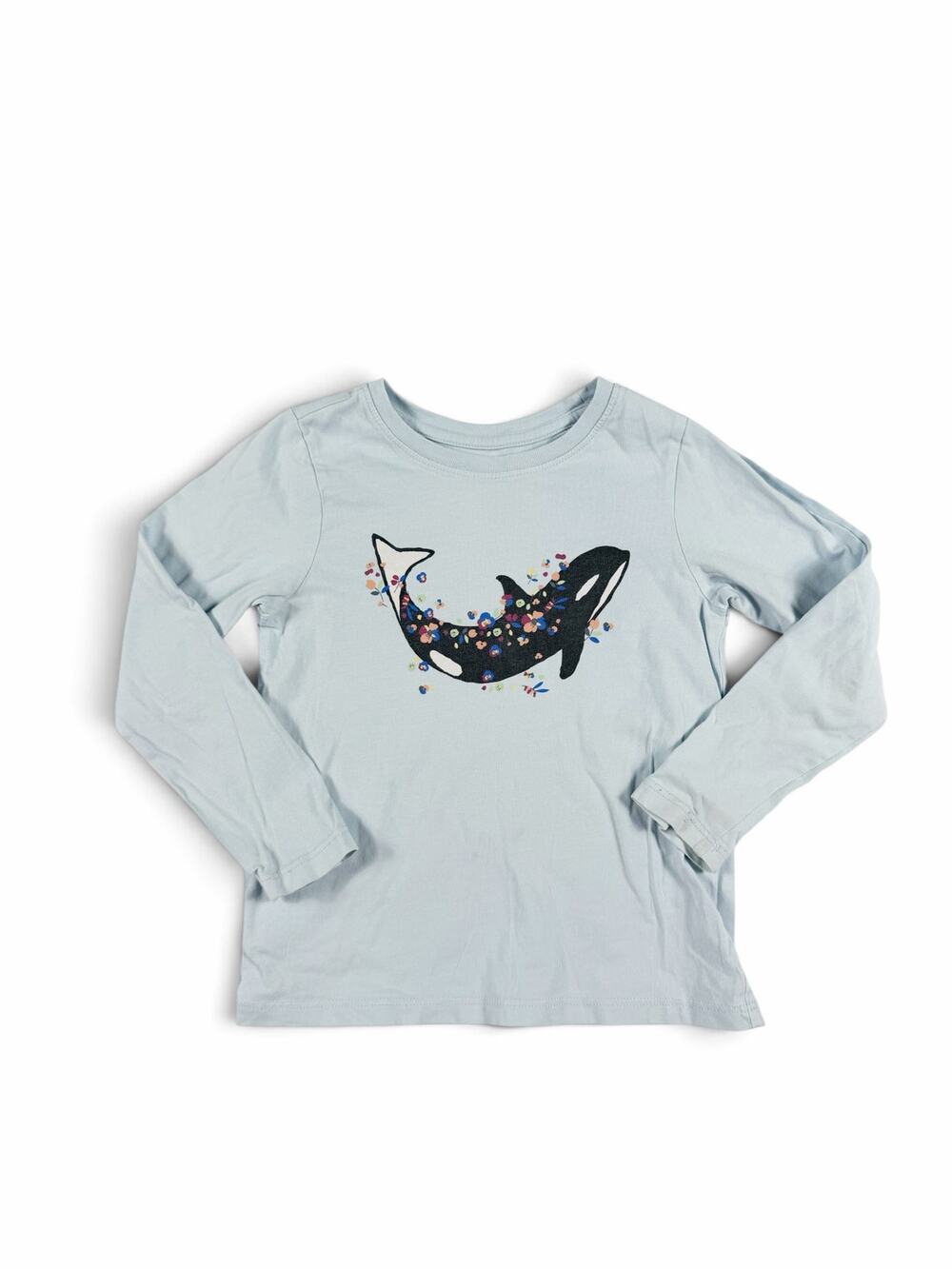 Tea Collection Girls Orca Whale Floral Graphic Long Sleeve Tee Blue Size 4